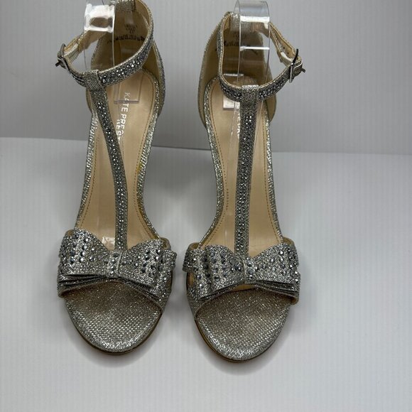 Kate Preston Lula Rhinestone Bow Ankle High Heeled Sandal in Silver Size 11 - Picture 3 of 9